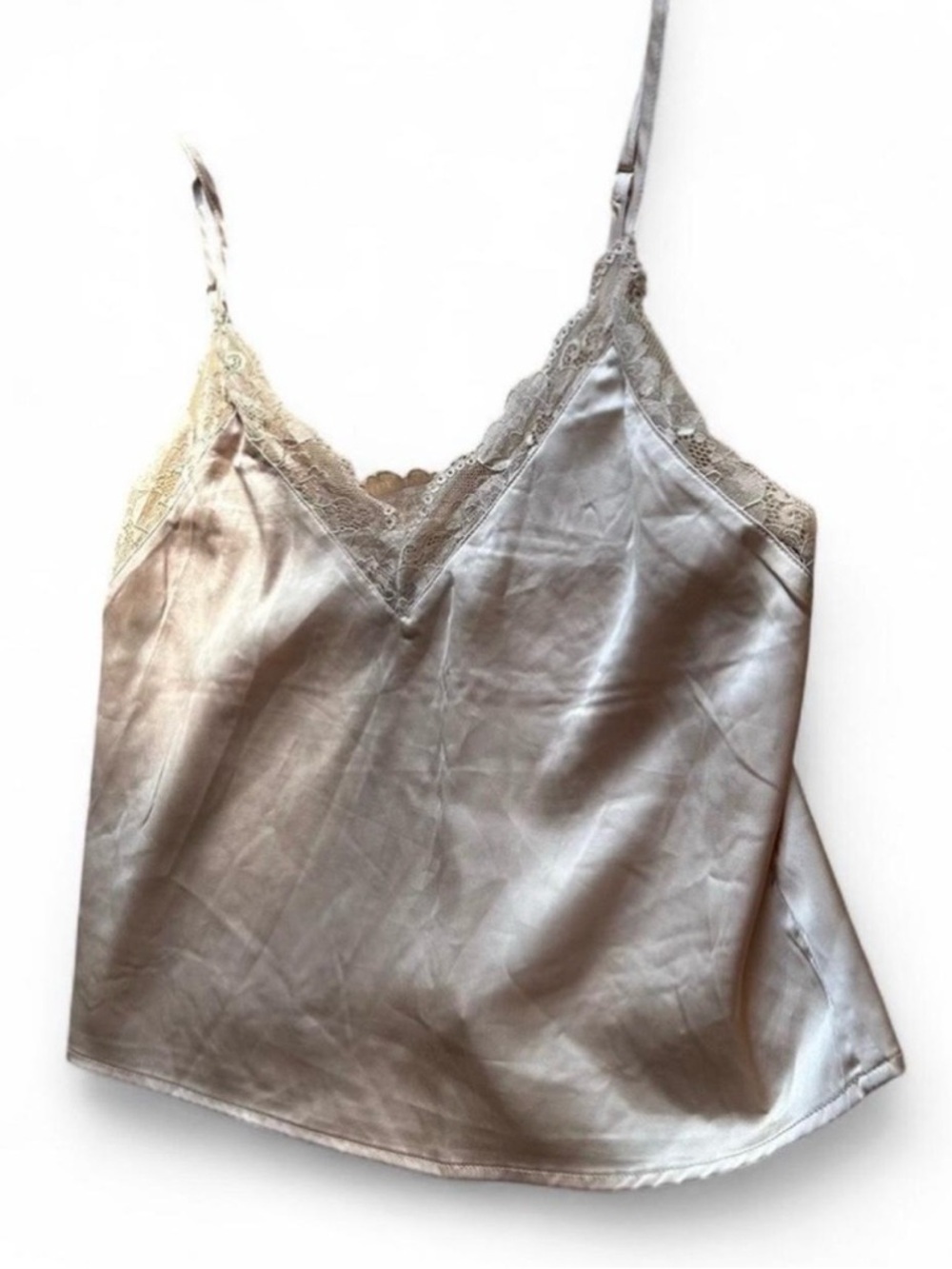 Y2K Lace Trim Satin Cami Top Rose Gold Champagne Woman’s Size Small